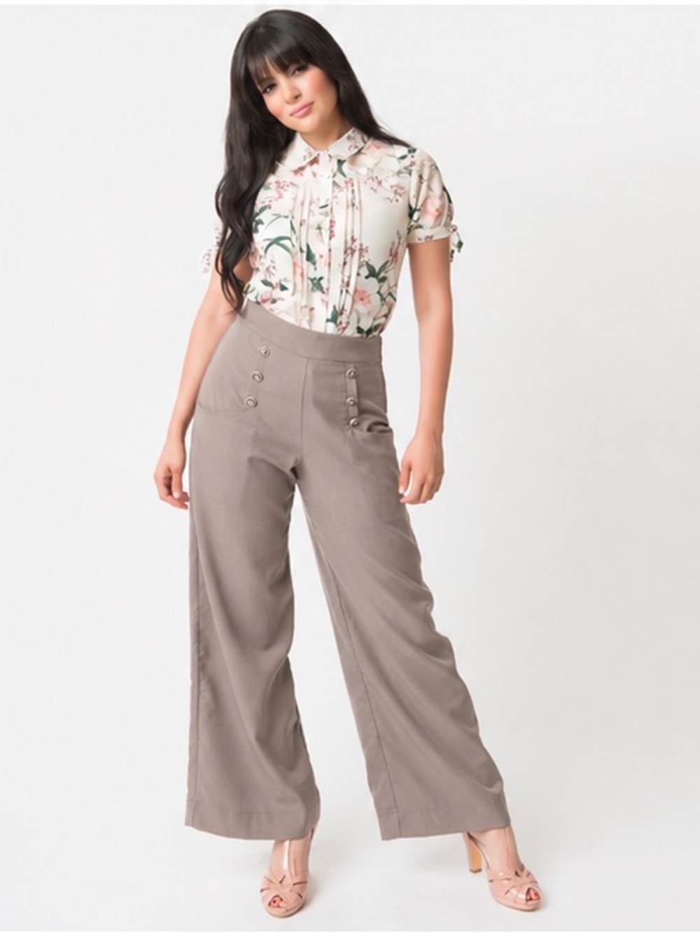 Unique Vintage 1940s Style High Waist Sailor Ginger Pants